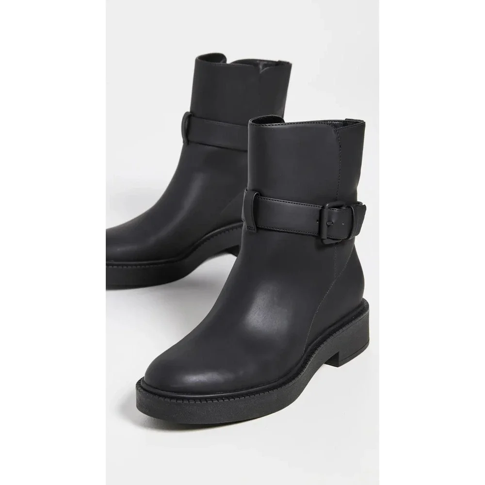 NIB Vince Kaelyn Leather Waterproof Moto Ankle Boots Black Buckle 9.5 $350